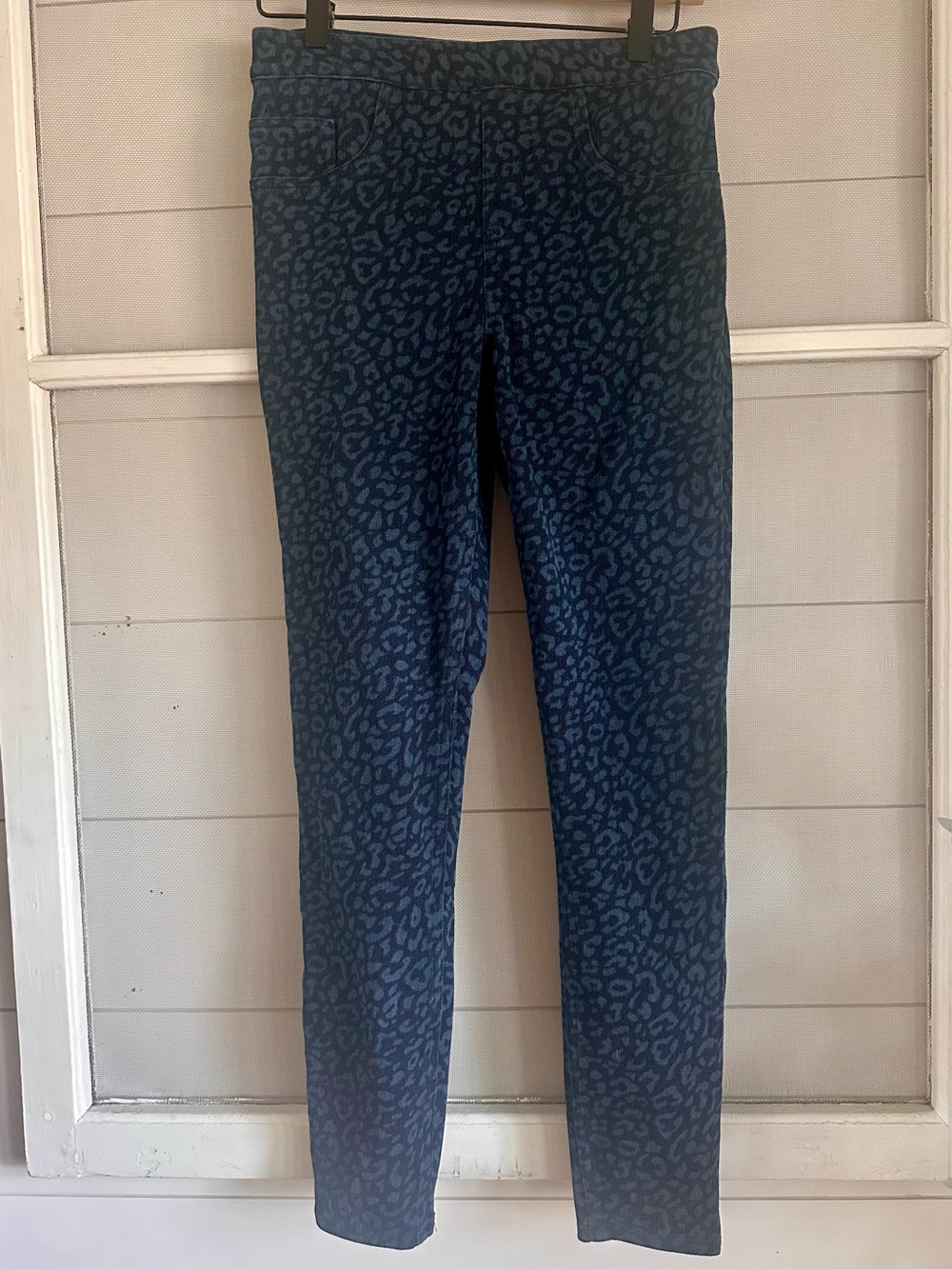 SPANX Blue Leopard Print Skinny Jeans